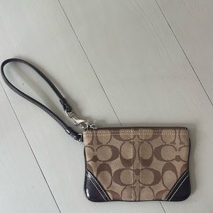 Coach brown & tan logo wristlet